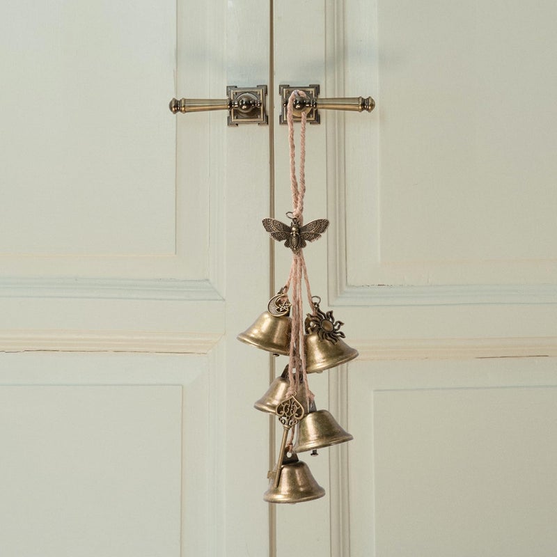 Ausicfen 2 Pieces Witch Bells for Door Knob for Protection Brass Bells Hanging Witchcraft Wicca Supplies Wreath Handmade Witch Bells Wiccan Magic Wind Chimes (Butterfly Vintage Bell) - Image 2